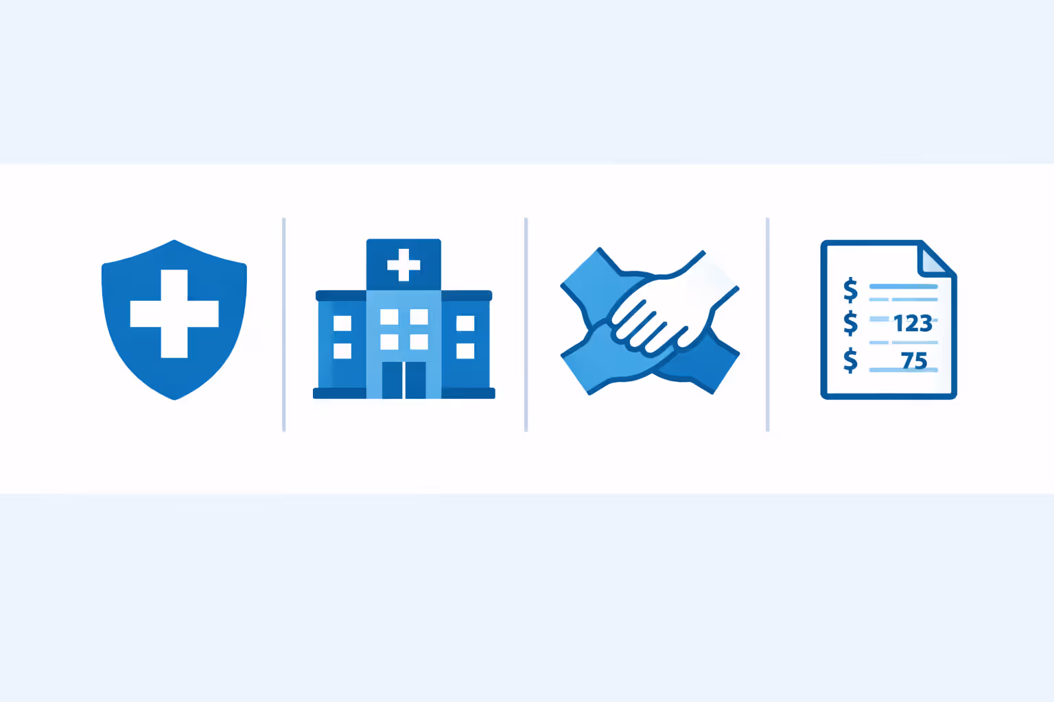 Four icons representing types of non-marketplace health plans: short-term, major medical, health sharing ministry, and indemnity plan
