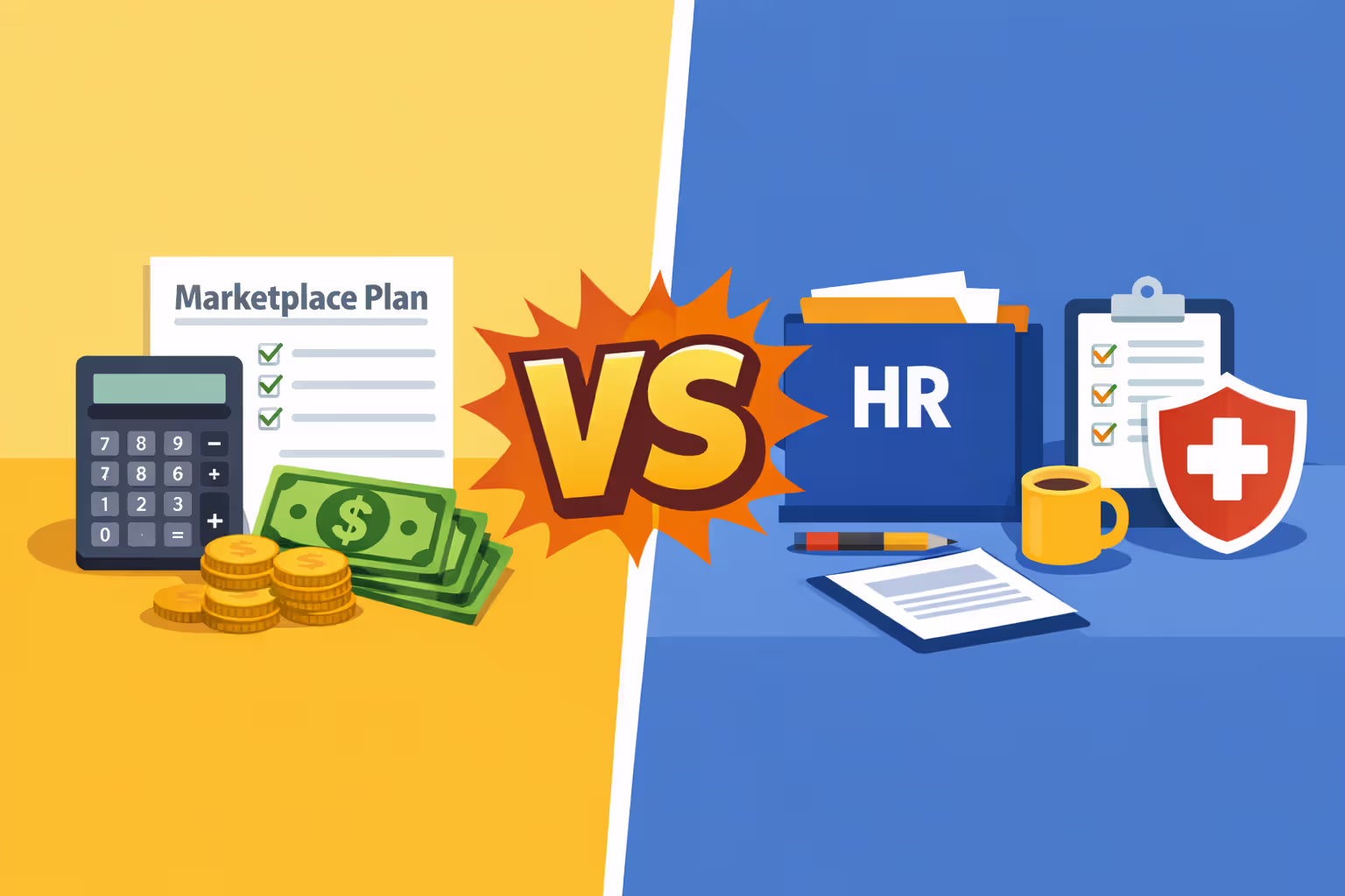 Split illustration comparing simple spouse enrollment with one document versus complex domestic partner enrollment with multiple documents and tax calculator